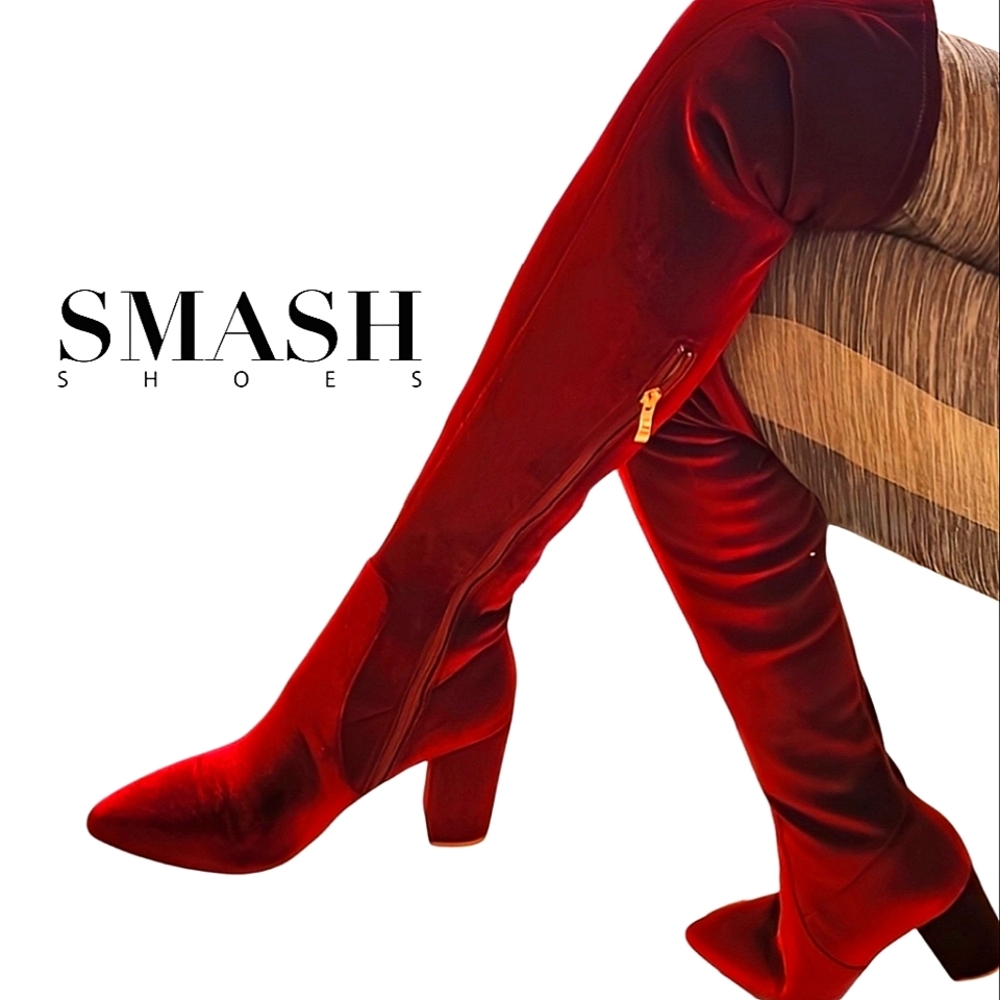 SMASH SHOES Burgundy Malia Faux Suede Over The Knee Block Heel Boots Sz 10 NWT